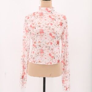 Sheer Floral Mesh Mock Neck Top Womens Fairy Grunge Indie Sleaze Y2K Size M